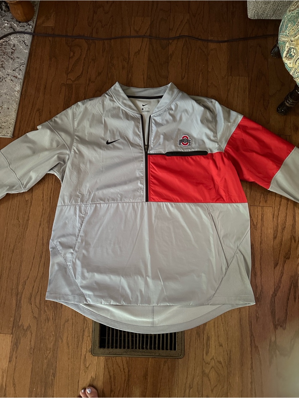 Nike Gray and Red Ohio State Colorblock Windbreaker Pullover